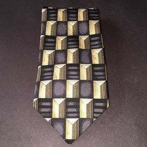 NWOT Machado 100% silk necktie blk/tan/Gray geo